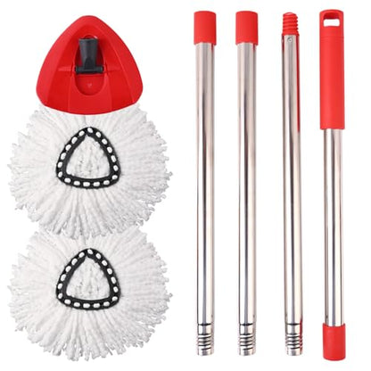 Mop Replacement Heads, Handle, Base Compatible with O Cedar EasyWring 1-Tank Spin Mop System, 2 Microfiber Mop Head Refills, 4-Section Iron Handle 30-58in and 1 Spin Base Cover Set