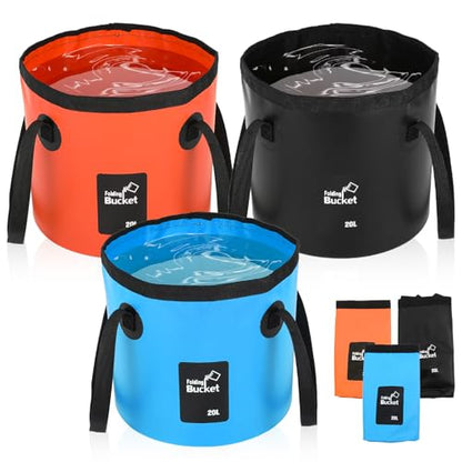3 PCS 5 Gallon Collapsible Water Bucket, 20L Foldable PVC Bucket with Handles, Multiple Use Portable Fold up Lightweight Container Buckets PVC Folding 5 Gallon for Camping Fishing Outdoor