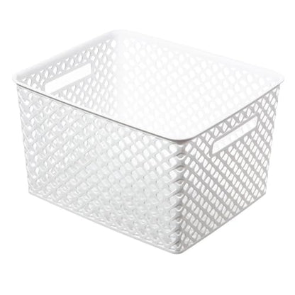 Large White Decorative Plastic Storage Basket, Dimensions: 14.7 inches x 12 inches x 8.5 inches