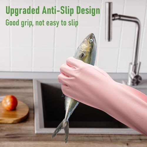 Rubber Cleaning Dishwashing Kitchen-Gloves - 3 Pairs Colorful Dish Gloves,Reusable Rubber Gloves for Dishwashing - color: Medium(pink+orange+mint Green)