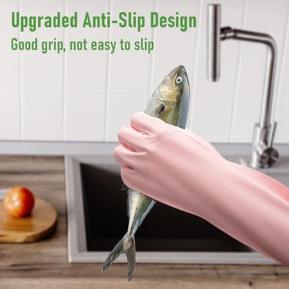 Rubber Cleaning Dishwashing Kitchen-Gloves - 3 Pairs Colorful Dish Gloves,Reusable Rubber Gloves for Dishwashing - color: Large(pink+orange+mint Green)