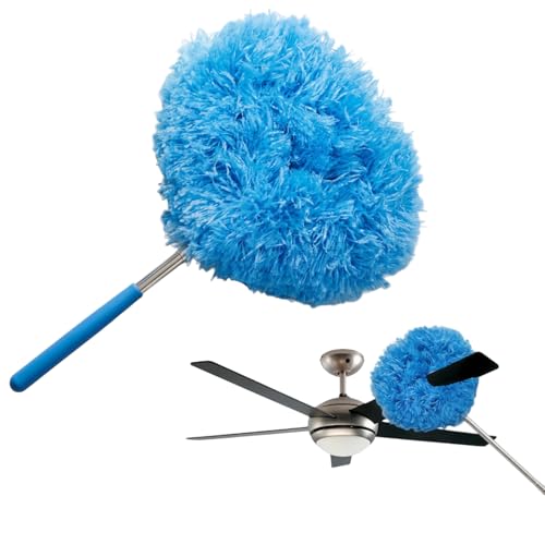Ceiling Fan Cleaner Duster - Reusable Microfiber Ceiling Fan Blade Cleaner, Long Handle, Dust-Locking, Reusable, Bendable Head Attachment with Soft Grip for Ceiling Fan & High Furniture Surfaces