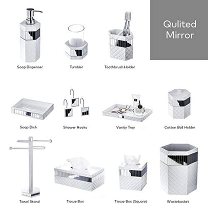 Creative Scents Quilted Mirror 6 Piece Bathroom Accessories Set - style: 6 Piece Set