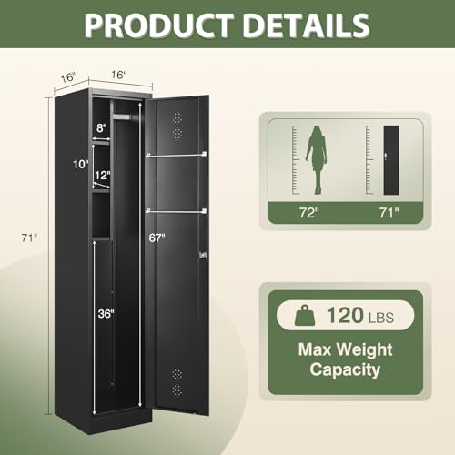 Letaya Broom Closet Storage Cabinet,Metal Cleaning Supply Tool Cabinet,Utility Cabinets for Brooms & Mops Black Garage Organization Cabinet for Laundry Room, Bathroom