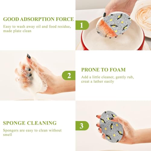 Bats Halloween Elements Dish Scrub Sponges Kitchen Non Scratch Reusable Compressed Cellulose Sponge Hanging for Household Cleaning Washing Dishes Pots and Pans 3 Pack - color: Pattern13