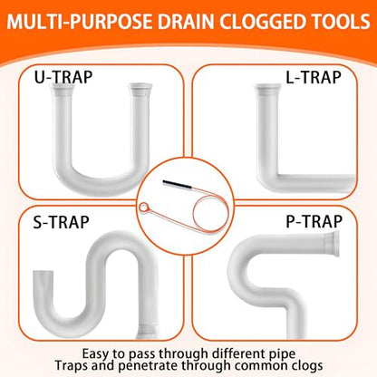 Drain Clog Remover,5 Pack 31.88inch Drain Snake Hair Removal Tool,Shower Sink Unclogger Tool,Hair Catcher Auger Cleaner Tool for Toilet,Kitchen Sink,Bathroom Tub,Floor Drains,Sewer,Pipe Drains Opener