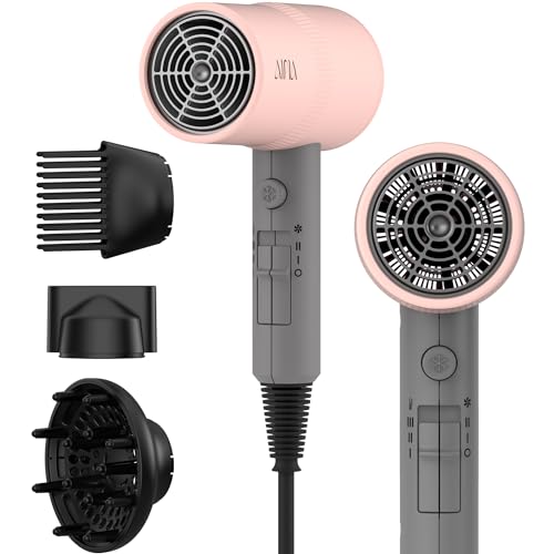 AINA Hair Dryer with Diffuser, Comb | Blow Dryer for Women Compact Travel Professional Ionic Blow Dry | Cold Shot Button 110V/ALCI (Misty Blush) - color: Misty Blush, size: 4 Piece