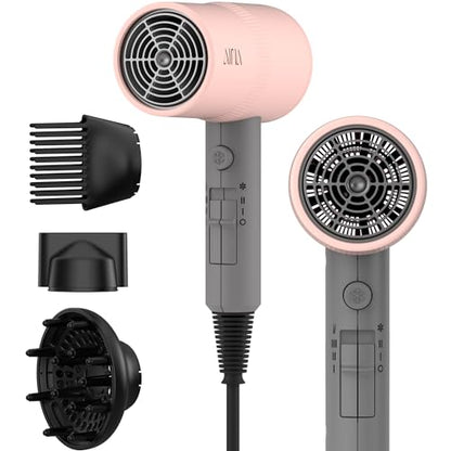 AINA Hair Dryer with Diffuser, Comb | Blow Dryer for Women Compact Travel Professional Ionic Blow Dry | Cold Shot Button 110V/ALCI (Misty Blush) - color: Misty Blush, size: 4 Piece