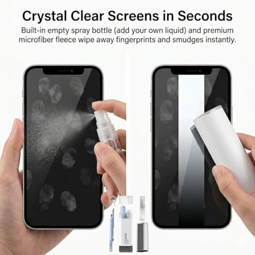 7-in-1 Multifunctional Electronics Cleaning Kit, Portable Keyboard Cleaner with Spray Bottle, Brush, Earbud Cleaner Tool for AirPods, Laptop, Phone, Screen, Camera, Headphones - color: Blue