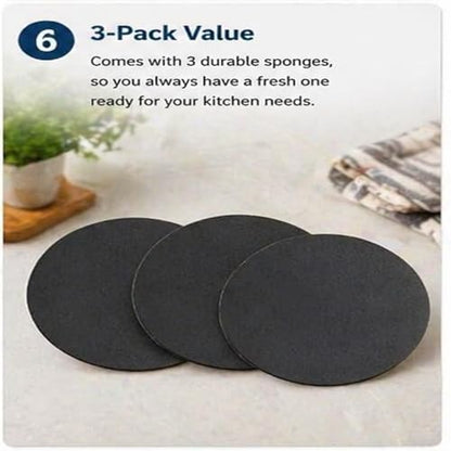 Steeli Stainless Steel Sponge for Pans & Cookware, Kitchen Scrubber for Burnt-On Stains, Gentle on Surfaces, Restores Shine, 3-Pack Cleaning Pads (3)