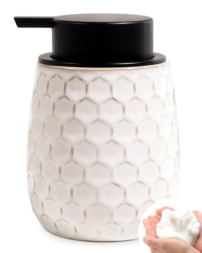 Foaming Soap Dispenser, 12OZ Ceramic Foam White Hand Soap Dispenser with Honeycomb Design for Kitchen or Bathroom, Refillable Dish Lotion Dispenser, ANTIS'S HOME - color: White, size: Foam