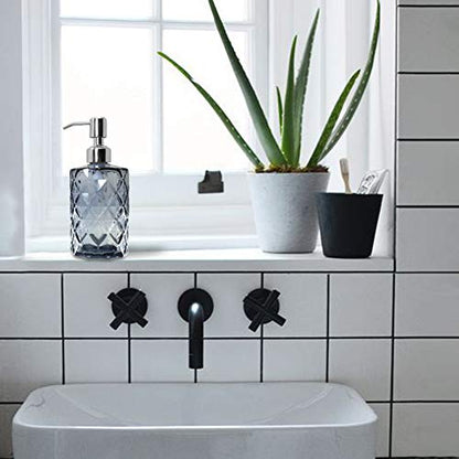 JASAI Diamond Design Glass Soap Dispenser with 304 Rust Proof Stainless Steel Soap Pump, 12 Ounce Kitchen Soap Dispenser for Bathroom, Hand Soap, Dish Soap (Grey) - color: Gray