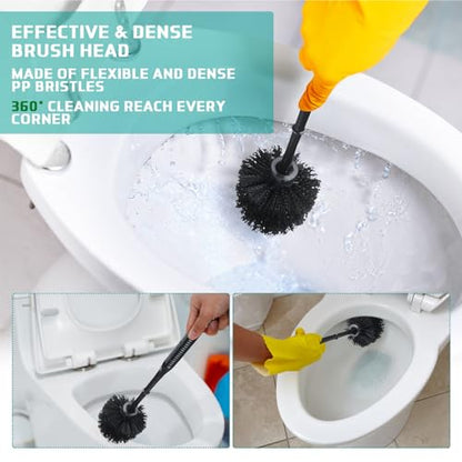 Roshtia 6 Sets Toilet Brush and Holder Set for Bathroom Cleaning Toilet Bowl Brush Scrubber with Caddy for Cleaning, 14.57 Height(Black)
