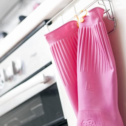 Myungjin 2 Pairs Reusable Waterproof Non-Slip Honeycomb Grip Latex Rubber Gloves with Hang-Dry Hooks/Hanging Loops for Dishwashing Household Cleaning Cooking (Large) - size: Large (Classic)