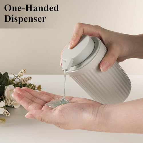 BosilunLife Dish Hand Soap Dispenser - Liquid Pump Soap Dispenser for Bathroom Decro 12oz Ceramic Kitchen Dish Dispenser with Rust-Proof Liquid Pump Modern Refillable Lotion Bottles - color: Light Grey Lotion Pump