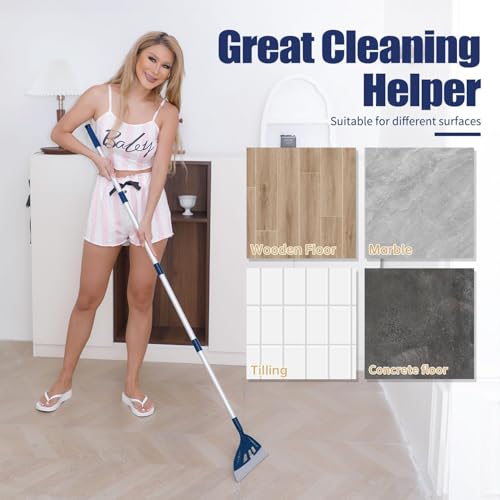 Magic Air Broom Household Silicone Broom, Multifunction Squeegee with 2 Heads - Brush and Scrape, Magic Broom Sweeper with Extra-Long Adjustable Aluminum Handle for Floor, Glass, Tile (Blue)