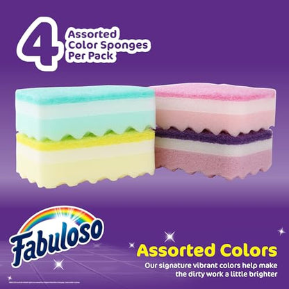 Fabuloso Scratch-Free Kitchen Dish Sponges, Rainbow Cellulose Scrubber Sponge with Scouring Pad for Dishes, Pots, Pans, Counters and Sinks, Tough on Messes, 4.25 x 2.75 x 1.25 in, 4 Count - color: Rainbow, size: 4 Count (Pack of 1)