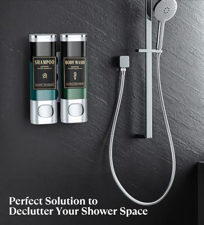 Luxspire Shampoo and Conditioner Dispenser, No Drill Wall Mounted Shower Soap Dispenser 2 Chamber with Waterproof Labels, Easy Refill Soap Dispenser for Bathroom Hotel Kitchen, Silver - color: Silver, size: 2 Chamber