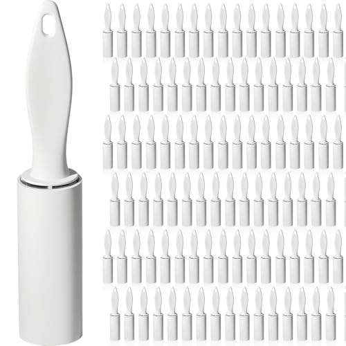 Hushee 100 Pack Mini Lint Rollers for Travel, 3000 Sheets Portable Travel Size Lint Roller Bulk Small Pet Hair Remover for Couch Furniture Clothes 5.9 x 1.1 (White)