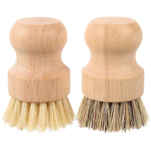 VOSAREA Natural Fiber Palm Scrub Brush 2pcs, Stiff Sisal and Coconut Bristle Kitchen Cleaning Brush Set for Pots, Pans, and Dishes, Eco-Friendly Household Scrub Tool for Kitchen Use