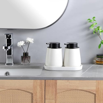 12Oz Hand Soap Dispenser Set - 2 Pack Ceramic Foam Soap Dispenser Set with Easy-to-Press Black Pump, Refillable Mordern Foaming Dish Soap Dispensers for Bathroom & Kitchen (White, Foam Pump) - color: White Foming Dispenser
