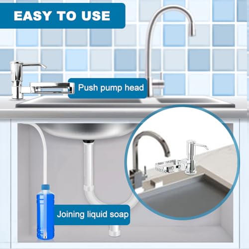 Soap Dispenser for Kitchen Sink, Built in Soap Dispenser Pump with Sponge Holder,Under Counter Brushed Nickel ABS Pump Head with 40" Extension Tube Kit(Silver) - color: Silver