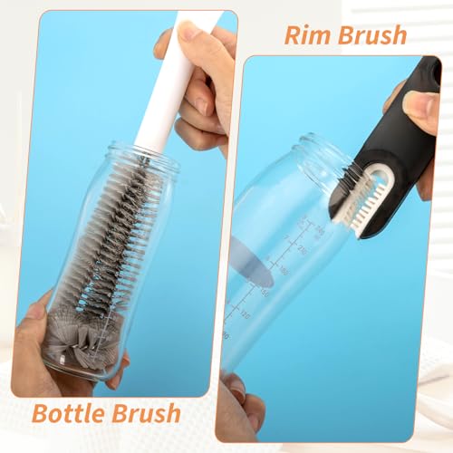 Bottle Brush for Chemex Coffee Maker with Long White Handle and Gray Nylon Bristles, Coffee Maker Bottle Brush for Glass Carafe