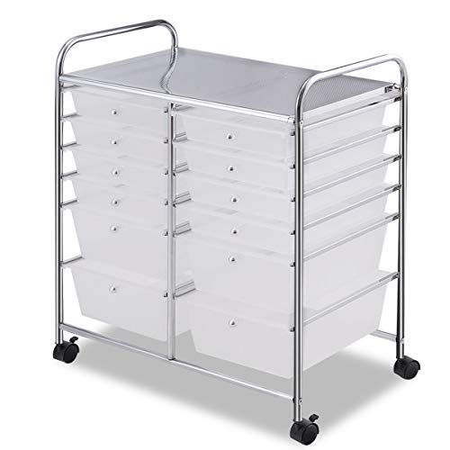GOFLAME 12-Drawer Rolling Storage Cart, Multipurpose Organizer Cart with 2 Sizes Plastic Drawers, Mobile Utility Cart with Lockable Casters for School, Home Office, Beauty Salon, Clear - color: Clear, size: 12-Drawer-2