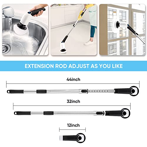 Electric Spin Scrubber, Cordless Cleaning Brush Power Shower Scrubber Long Handle Extendable Handheld Electric Scrubber for Bathroom Floor Tub Tile with 8 Replaceable Brush Heads & Hook