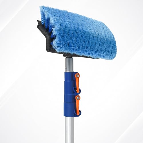 20 FT Exterior House Cleaning Brush Set with 5-12 Foot Telescoping Extension Pole, Soft Scrub Car Wash Brush, Medium Bristle Cleaning Brush and Window Squeegee & Washer - size: 12FT POLE