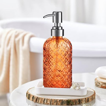 Kaishun 14 OZ Refillable Glass Soap Dispenser for Hand Soap & Lotion,Orange - color: Orange