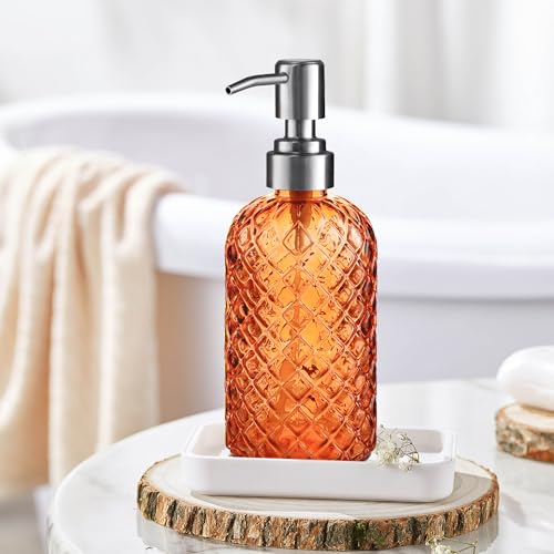 Kaishun Refillable Glass Soap Dispenser (2PC) for Hand Soap & Lotion,Orange - color: Orange (2 Pack)