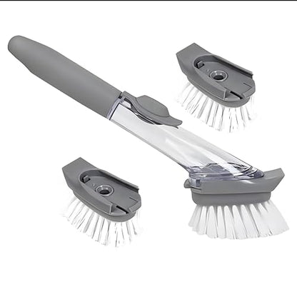 Soap Dispensing Dish Brush with Holder, Kitchen Pot Pan Scrub Brush Set with Replaceable Brush Head, Sink Cleaning Brush with Storage Tray (3-piece Brush Head Set) - color: 3-piece Brush Head Set