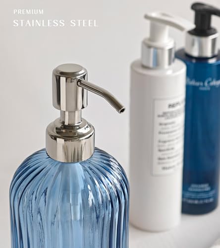 JASAI 18Oz Navy Blue Glass Soap Dispenser for Kitchen & Bathroom, Refillable Kitchen soap Dispenser with Vertical Stripe, Bathroom Soap Dispenser for Dispense Hand soap& Dish Soap. - color: Navy Blue