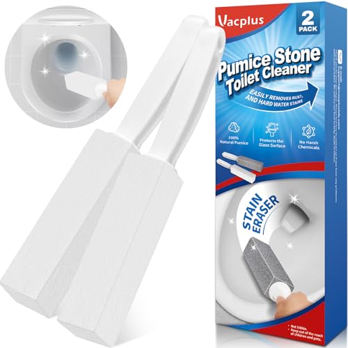 Vacplus Toilet Brush - Toilet Bowl Cleaners with Extra Long Handle, 100% Pumice Stone for Toilet Cleaning, Remove Limescale, Rust, Cleaning Supplies for Toilet, Pool, Bathroom, Sink, 2 Pack, White - color: White(3x Efficiency), size: 2 Count (Pack of 1)