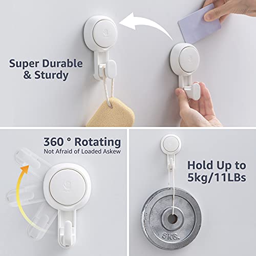 LEVERLOC Heavy Duty Suction Cup Shower Hooks 4 Pack, Damage-Free Shower Hangers for Inside Bathroom Wall, Powerful Vacuum Suction Towel Hooks, Loofah Holders, Easy to Install and Remove, White - color: White Hook, Round