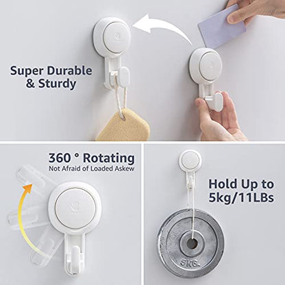 LEVERLOC Heavy Duty Suction Cup Shower Hooks 4 Pack, Damage-Free Shower Hangers for Inside Bathroom Wall, Powerful Vacuum Suction Towel Hooks, Loofah Holders, Easy to Install and Remove, White - color: White Hook, Round