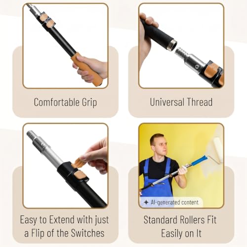 Bates- Telescopic Extension Pole, 3 Ft, Aluminum Alloy, Sturdy Multi-Purpose Extension Pole with Flip-Lock Design for Painting, Dusting and Cleaning - color: Black and Brown, size: 3 Ft, 1 Pack