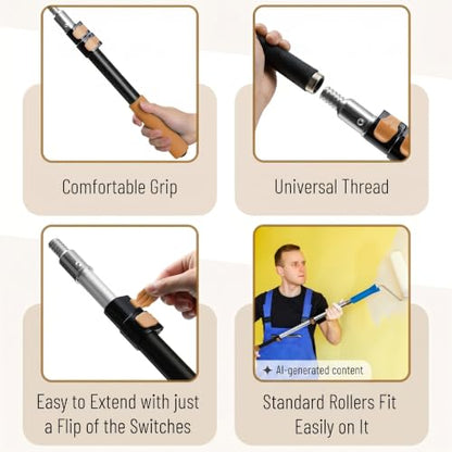 Bates- Telescopic Extension Pole, 3 Ft, Aluminum Alloy, Sturdy Multi-Purpose Extension Pole with Flip-Lock Design for Painting, Dusting and Cleaning - color: Black and Brown, size: 3 Ft, 1 Pack