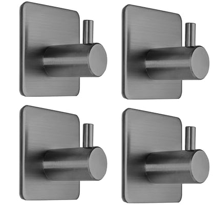 Fotosnow Adhesive Hooks Towel Hanger Wall Hooks for Hanging Coat, Hat,Towel Robe Hook Rack Wall Mount Waterproof Stainless Steel- Bathroom and Bedroom Gray 4-Packs - color: Gray
