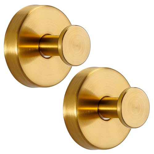 Suction Cup Hooks for Shower No-Drill Bathroom Hooks for Towels, Robes, Loofah Mountable on Bathroom Walls, Kitchen, Glass, Mirrors, Tile and Smooth,Non-Porous Surfaces (2 Pack, Brushed Gold) - color: Brushed gold