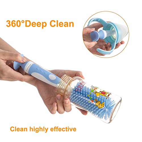 Chemimoso Multifunctional Cleaning Brush, Baby Bottle Brush, Bottle Brush Cleaner, Rotate The Suction Cup to Obtain The Small Bristle Brushes, Set Z, Blue, Silicone and Nylon Brush - color: Blue 1
