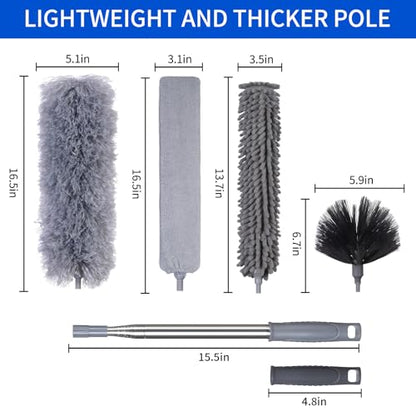 FrutPunch Duster with Extension Pole,Ceiling Fan Cleaner Duster Set of 6, Telescopic Cobweb Feather Duster 100 Inch,Ceiling Fan Duster, House Cleaning Tool Set