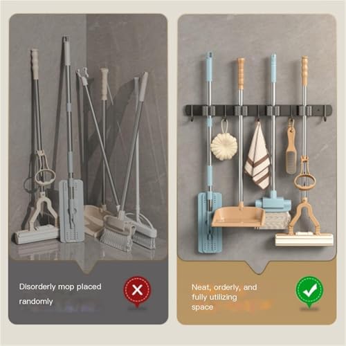 Broom Holder，Stainless Steel Mop Holder, No Drilling, Cleaning Supplies Organizer，Versatile Mop Hook, Wall Mounted Bathroom Broom Storage Clip,Laundry Room Organization，Home Improvement.(Black,5 clips