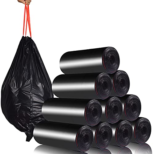 Trash Bags Drawstring Garbage Bags-Coocn Thicker Heavy Bathroom Trash can Liners for Bedroom Home Kitchen 50 Counts ,4-6 Gallon (Black) - color: Black