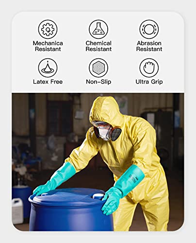 PACIFIC PPE 2 Pairs Chemical Resistant Nitrile Gloves, Resist Household Acid, Alkali, Solvent and Oil, 28 mil, 18", Large - color: Green/18", size: Large (Pack of 2)