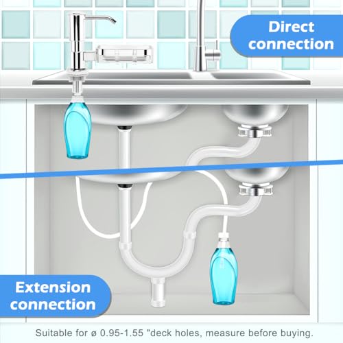 Built-in Kitchen Sink Soap Dispenser With 40" Extension Tube Kit and Storage Basket, Liquid Pump, No Need to Refill Little Bottle (Silver) - color: Silver Color