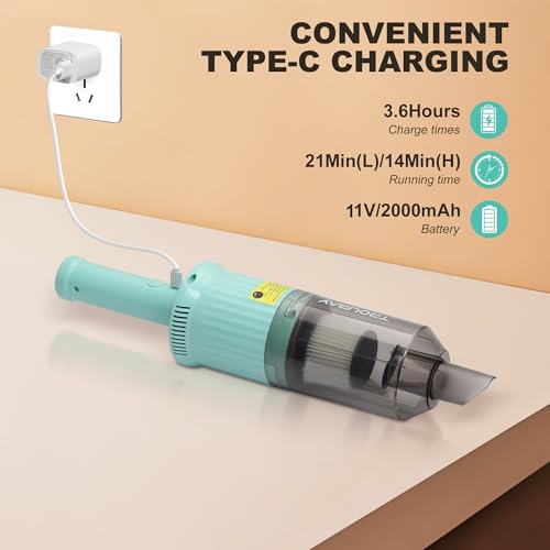 6-in-1 Rechargeable Household Stick Vacuum Cleaner, Convertible to Handheld, for All Kinds of Cleaning in Your Home on Hard Floors, Upholstery, Sofas, Cars (Green) - color: Green