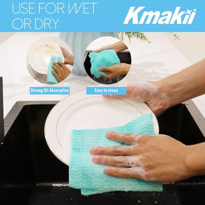 KMAKII Handi Wipe Reusable Cloths - Multi-Purpose Disposable Dish Cloths and Towels, Ultra Absorbent, Fast-Dry, Durable Cleaning Wipes for Kitchen and Home, Green, 11.8 x 21 inches, Pack of 80 - color: Green