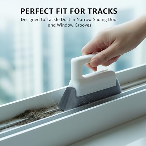 Window Track Cleaner Tool 3 Pack, Groove Track Cleaning Tools Kit with Brush and Scraper, Window Sill Cleaner Tool for Sliding Door Tracks, Gaps, Tile Lines, Car Vents Cleaning (White*3) - color: White*3